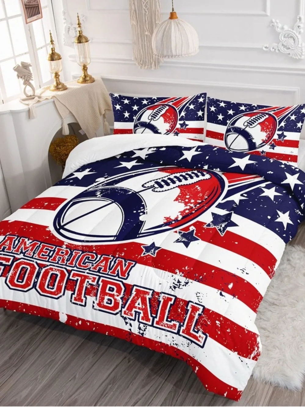 Comforter Set American Flag Printed Bedding 1 Comforter and 2 Pillowcases (Full)